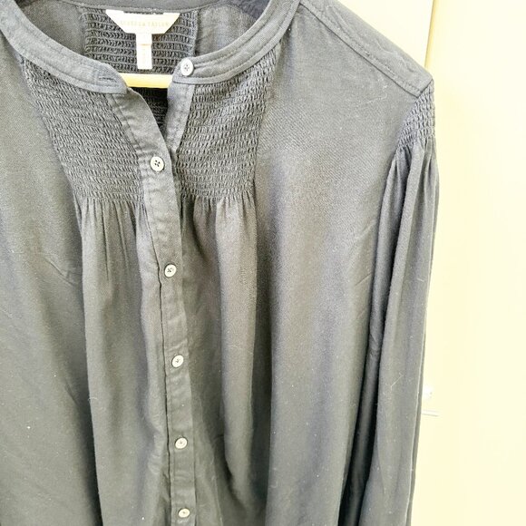Rebecca Taylor Black Smocked Modern Peasant Blouse Large Long Sleeve - Picture 2 of 9
